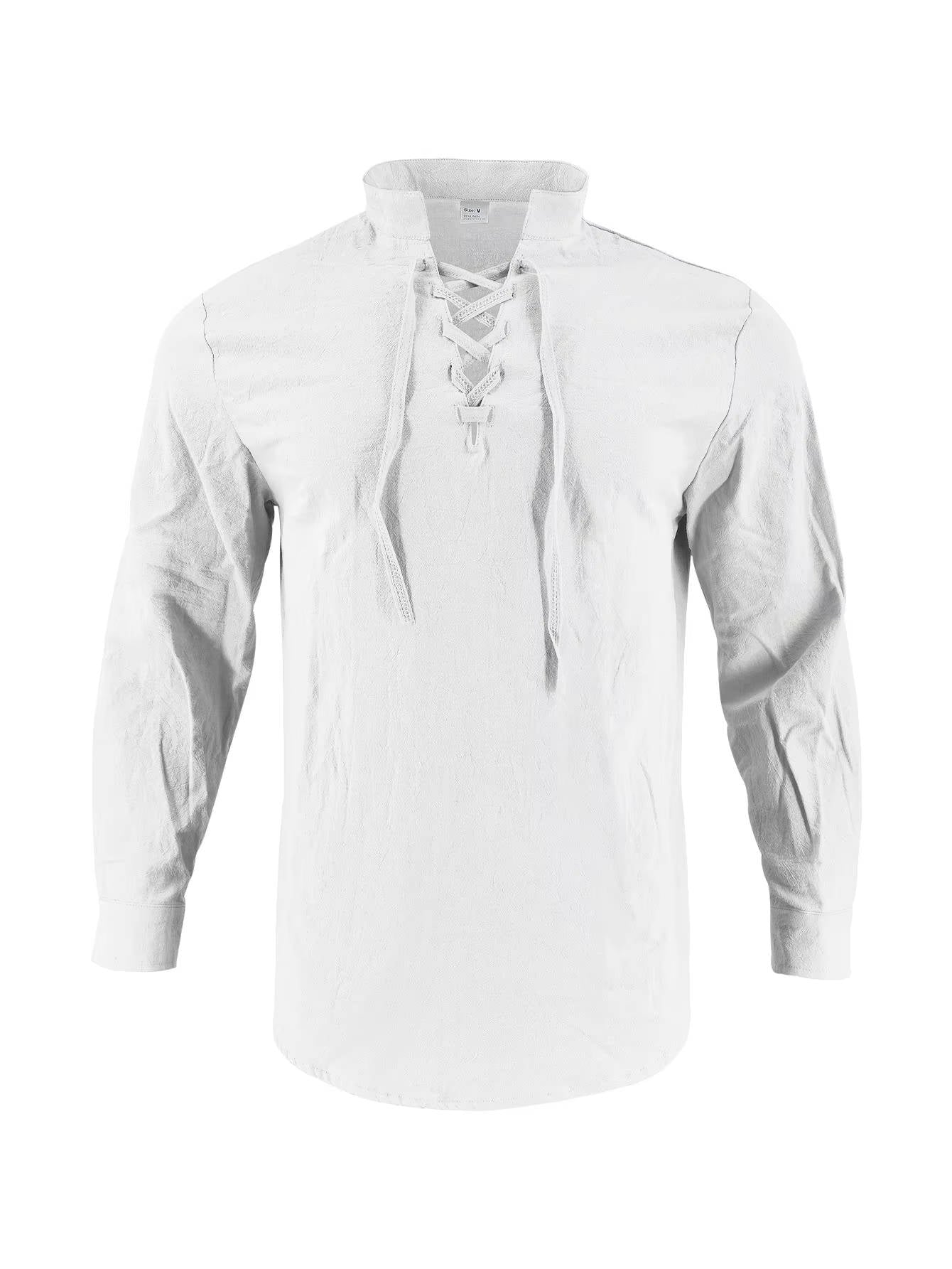 Men's Cotton Linen Long Sleeve Henley Shirt - Casual Relaxed Fit Vintage Top