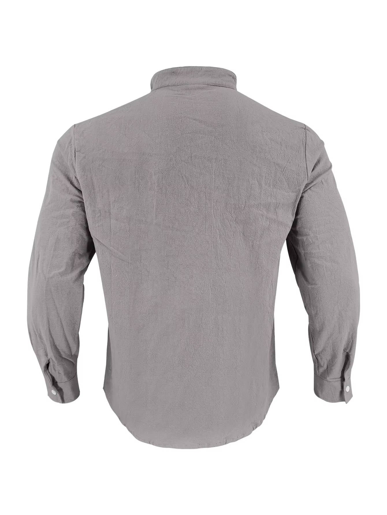 Men's Cotton Linen Long Sleeve Henley Shirt - Casual Relaxed Fit Vintage Top
