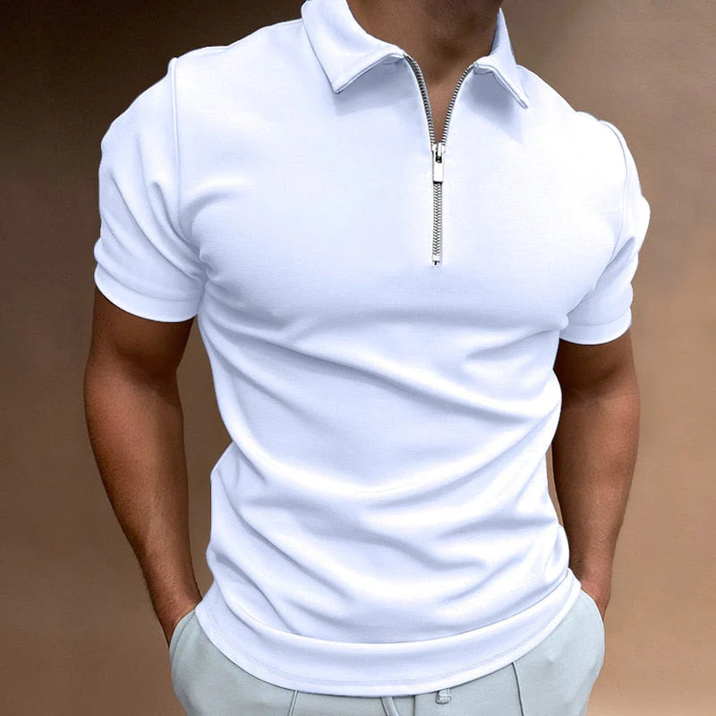 Men's Slim Fit Stretch Polo Shirt - Zip Neck Short Sleeve Casual Top