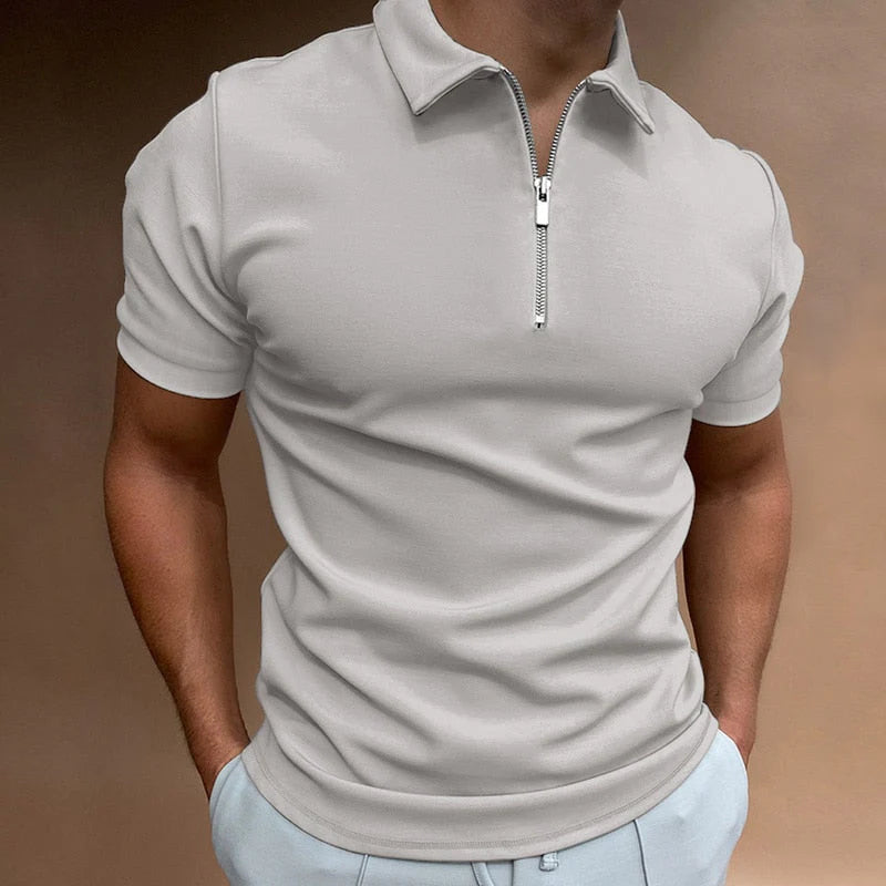 Men's Slim Fit Stretch Polo Shirt - Zip Neck Short Sleeve Casual Top