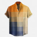 Men's Linen Button-Up Shirt - Artistic Print, Relaxed Fit, Summer Casual Top