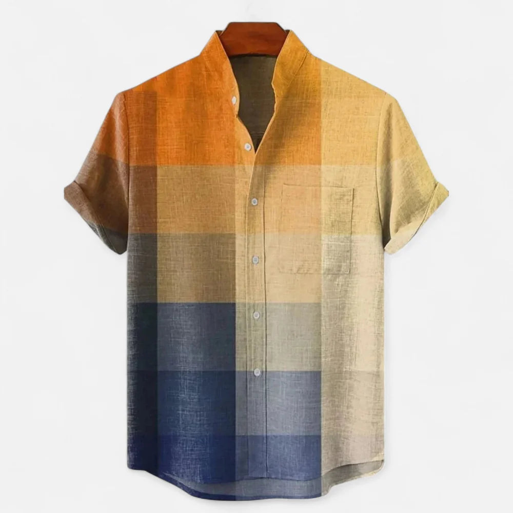 Men's Linen Button-Up Shirt - Artistic Print, Relaxed Fit, Summer Casual Top