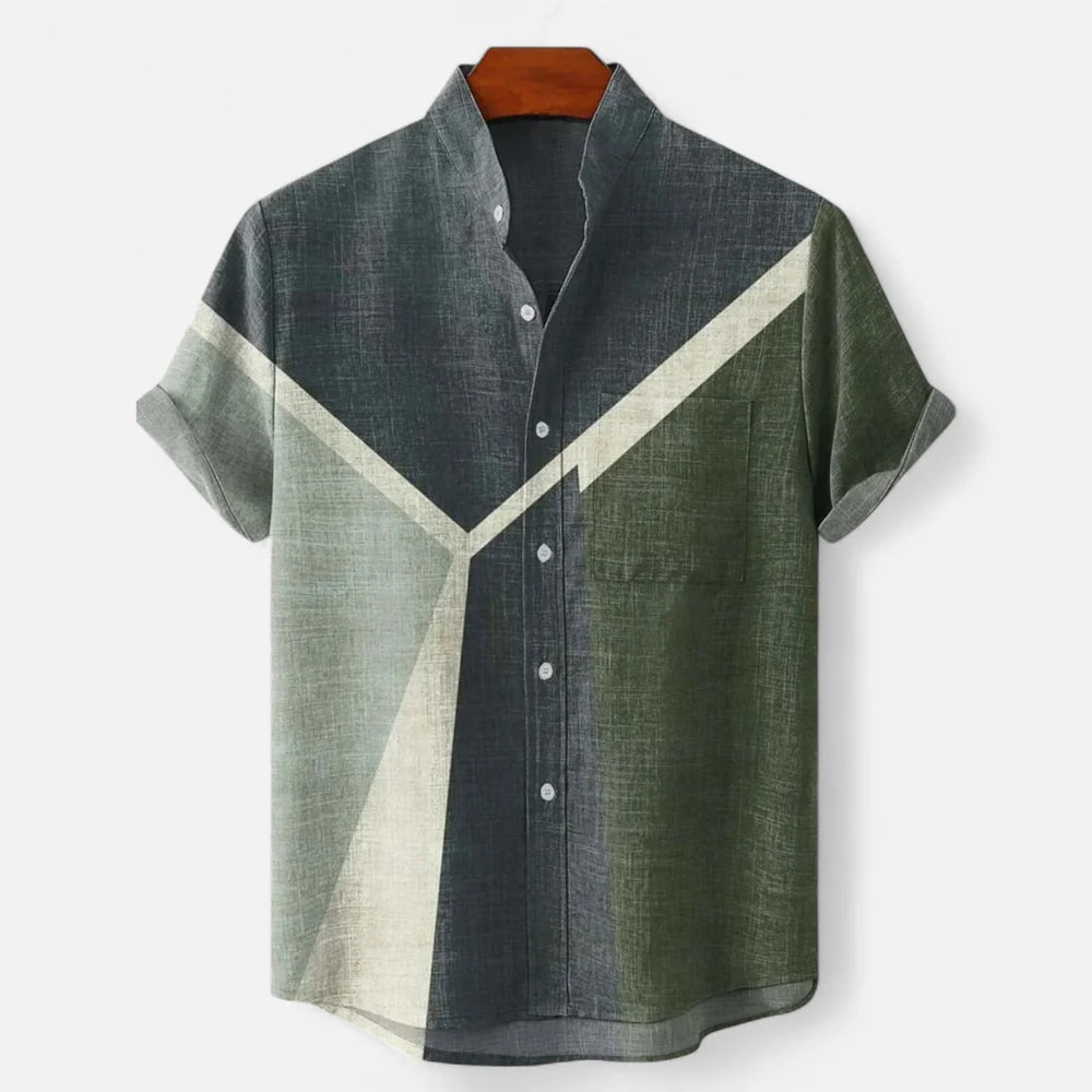Men's Linen Button-Up Shirt - Artistic Print, Relaxed Fit, Summer Casual Top