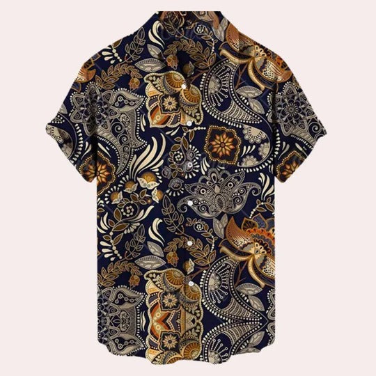 Men's Lightweight Printed Short Sleeve Button-Up Shirt for Casual Summer Wear