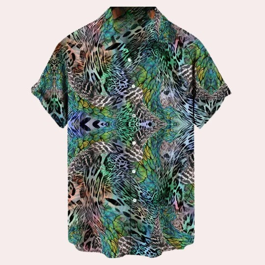 Men's Lightweight Printed Short Sleeve Button-Up Shirt for Casual Summer Wear