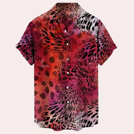 Men's Lightweight Printed Short Sleeve Button-Up Shirt for Casual Summer Wear