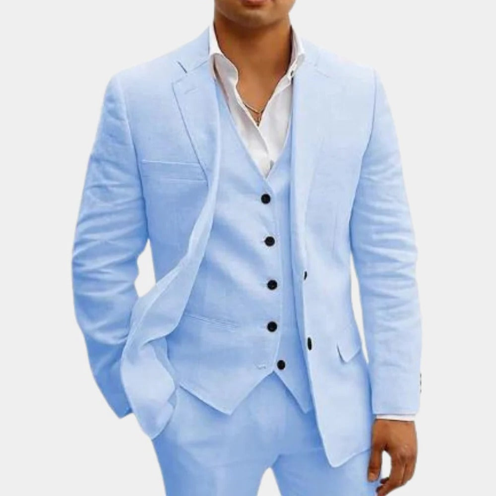 Men's Lightweight Summer Suit Set - Tailored Blazer, Waistcoat & Trousers for Weddings