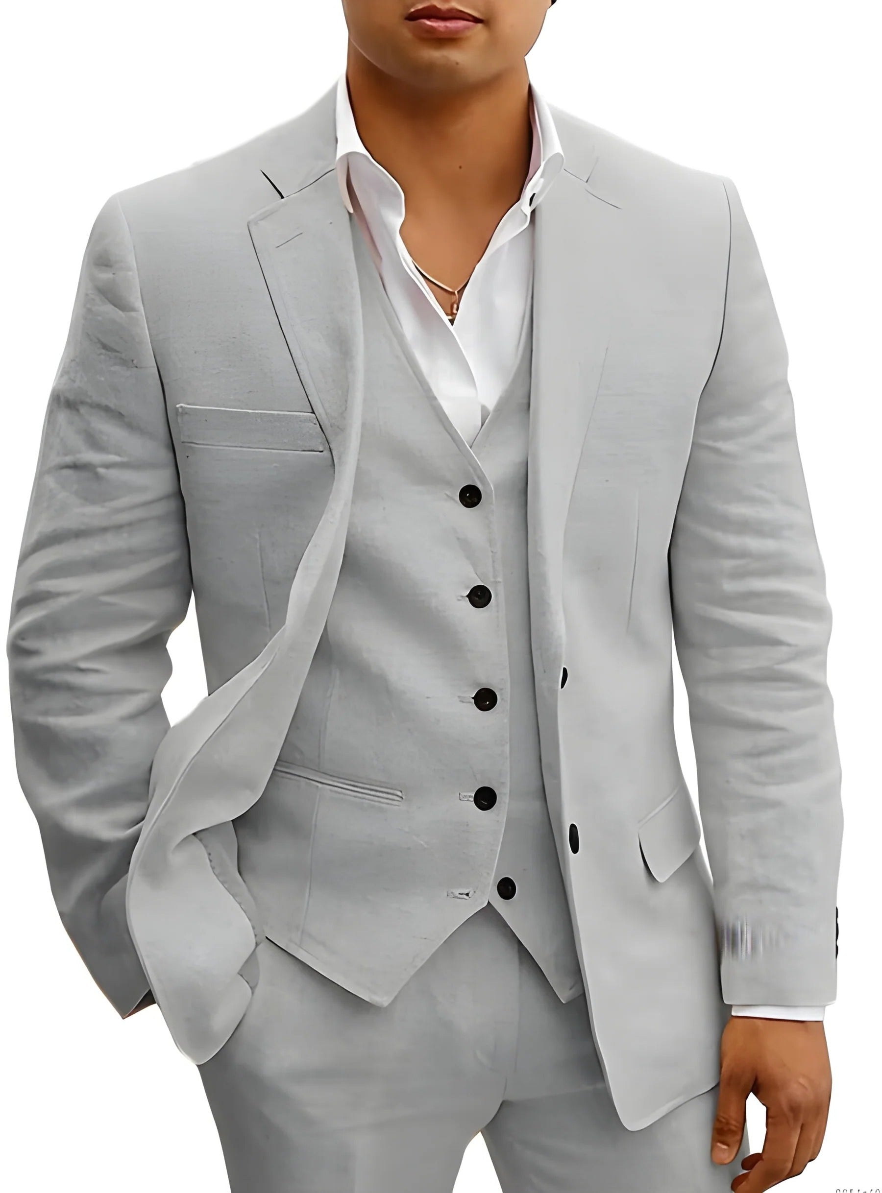 Men's Lightweight Summer Suit Set - Tailored Blazer, Waistcoat & Trousers for Weddings
