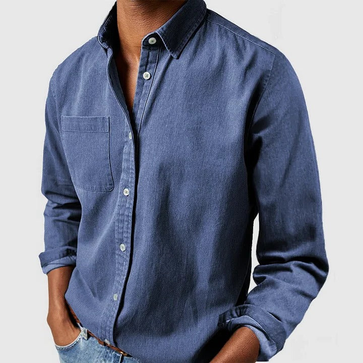Men's Lightweight Long Sleeve Button-Down Shirt - Relaxed Fit Casual Top