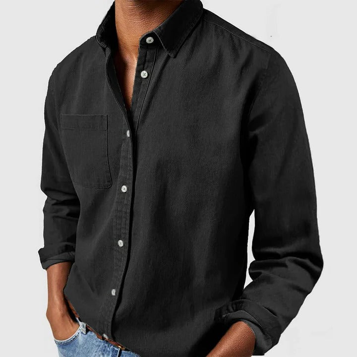 Men's Lightweight Long Sleeve Button-Down Shirt - Relaxed Fit Casual Top