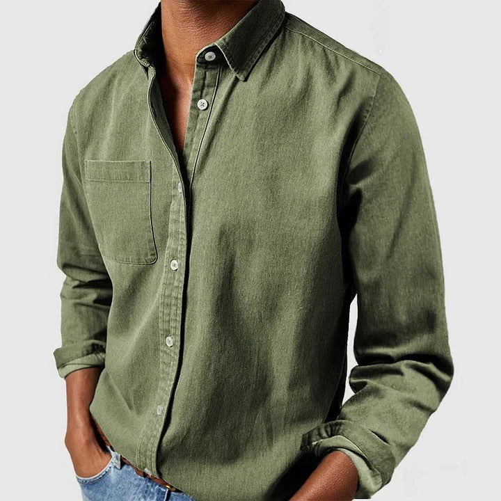 Men's Lightweight Long Sleeve Button-Down Shirt - Relaxed Fit Casual Top