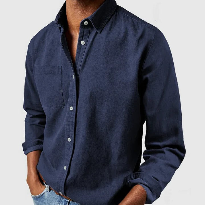 Men's Lightweight Long Sleeve Button-Down Shirt - Relaxed Fit Casual Top