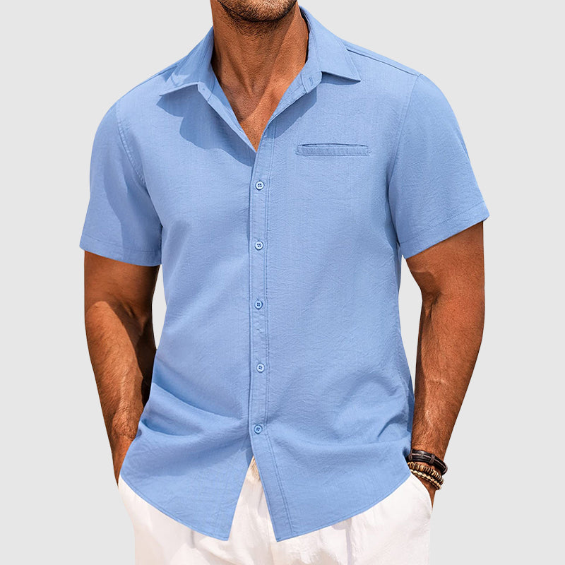Men's Lightweight Polyester Short Sleeve Button-Down Shirt for Casual Wear