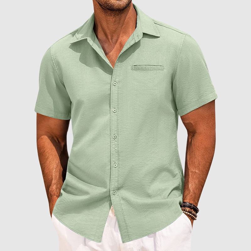 Men's Lightweight Polyester Short Sleeve Button-Down Shirt for Casual Wear