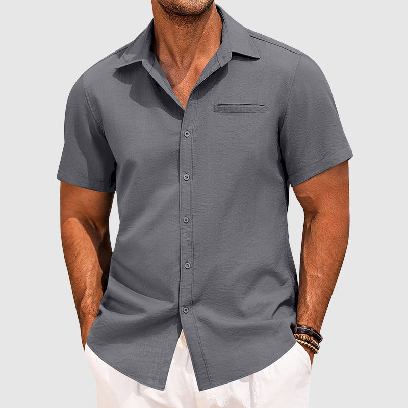 Men's Lightweight Polyester Short Sleeve Button-Down Shirt for Casual Wear