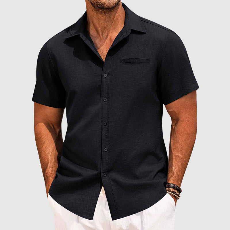Men's Lightweight Polyester Short Sleeve Button-Down Shirt for Casual Wear