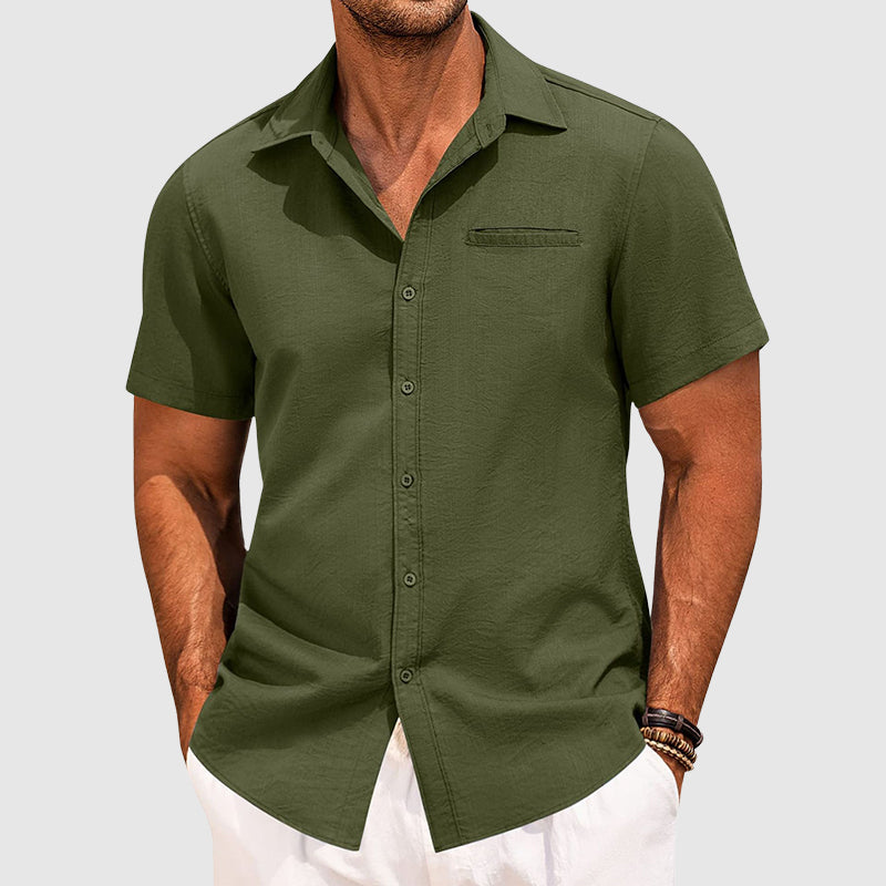Men's Lightweight Polyester Short Sleeve Button-Down Shirt for Casual Wear