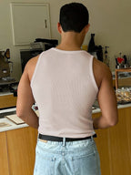 Men's Slim Fit Ribbed Tank Top - Breathable Stretch Sleeveless Shirt for Summer & Gym