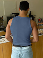 Men's Slim Fit Ribbed Tank Top - Breathable Stretch Sleeveless Shirt for Summer & Gym