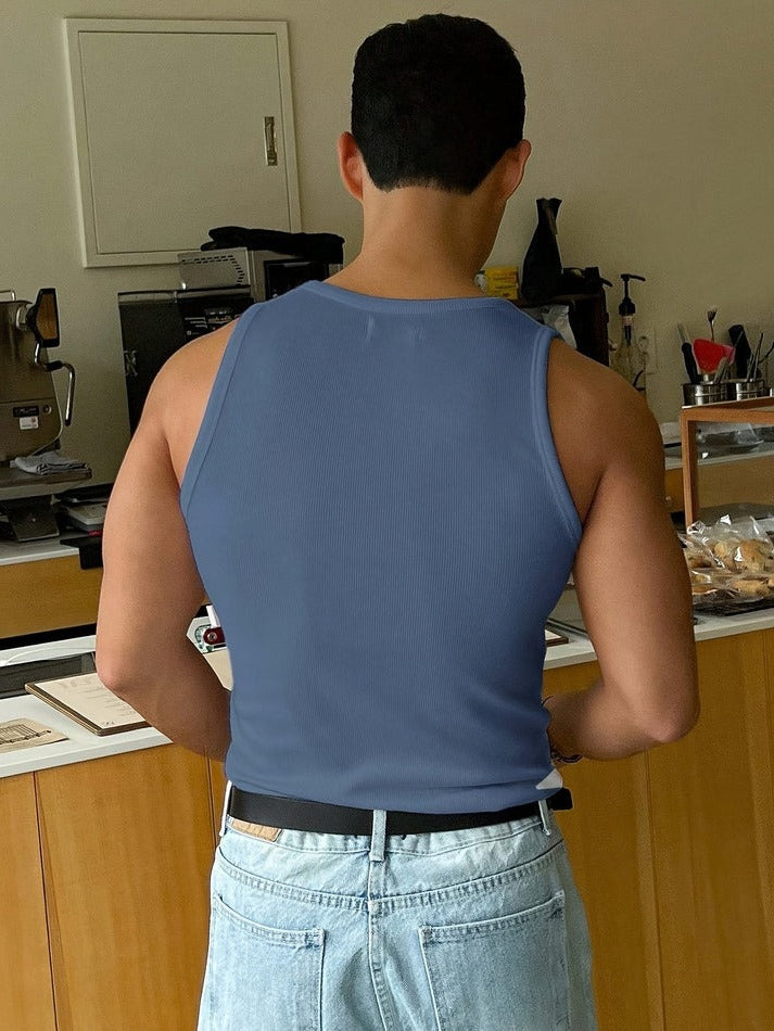 Men's Slim Fit Ribbed Tank Top - Breathable Stretch Sleeveless Shirt for Summer & Gym