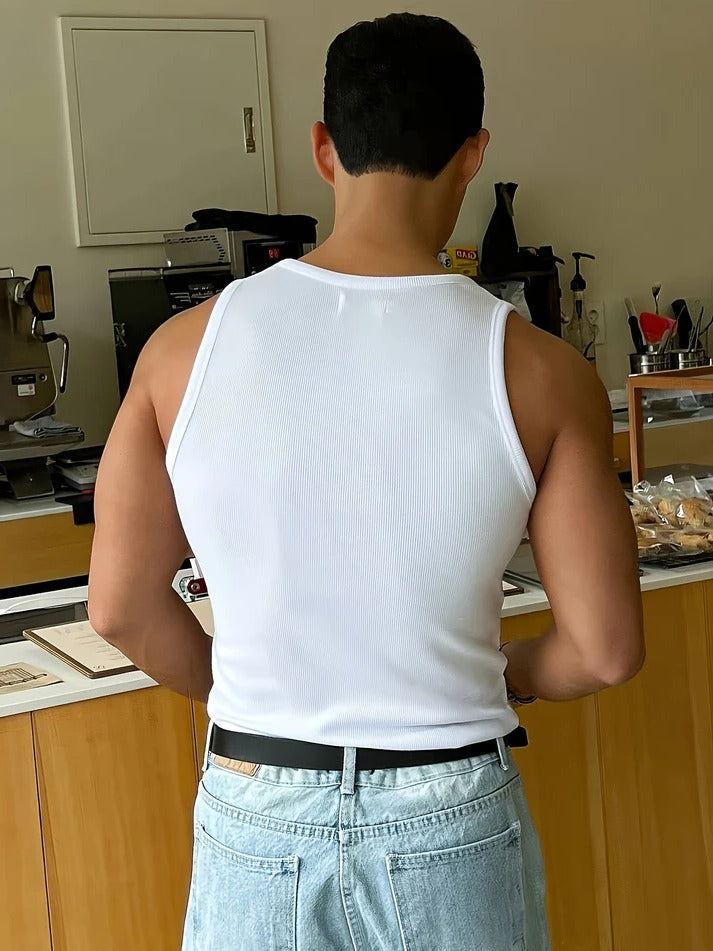 Men's Slim Fit Ribbed Tank Top - Breathable Stretch Sleeveless Shirt for Summer & Gym