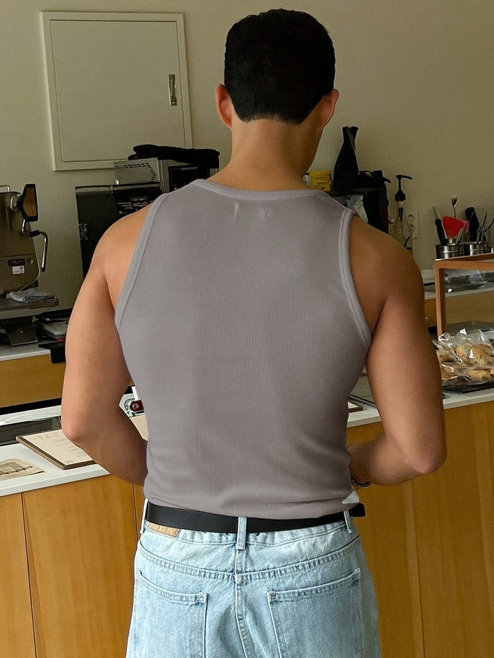 Men's Slim Fit Ribbed Tank Top - Breathable Stretch Sleeveless Shirt for Summer & Gym