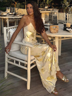 Backless Jersey Maxi Dress for Women - V-Neck Sleeveless Evening Wear