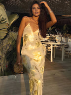 Backless Jersey Maxi Dress for Women - V-Neck Sleeveless Evening Wear