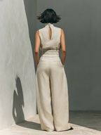 Minimalist Cotton-Linen Sleeveless Blouse & Wide-Leg Pants Set for Women
