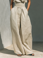 Minimalist Cotton-Linen Sleeveless Blouse & Wide-Leg Pants Set for Women