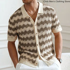 Men's Knitted Striped T-Shirt - Breathable Cutout Design for Business Casual Wear