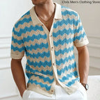 Men's Knitted Striped T-Shirt - Breathable Cutout Design for Business Casual Wear