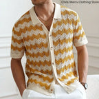 Men's Knitted Striped T-Shirt - Breathable Cutout Design for Business Casual Wear