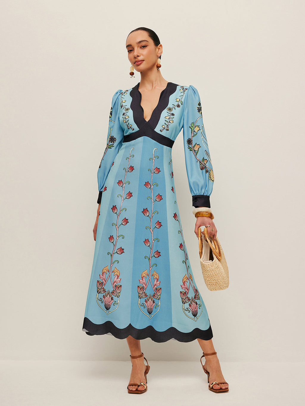 Backless Midi Dress for Women - Long Sleeve V-Neck Slim Fit for Vacation