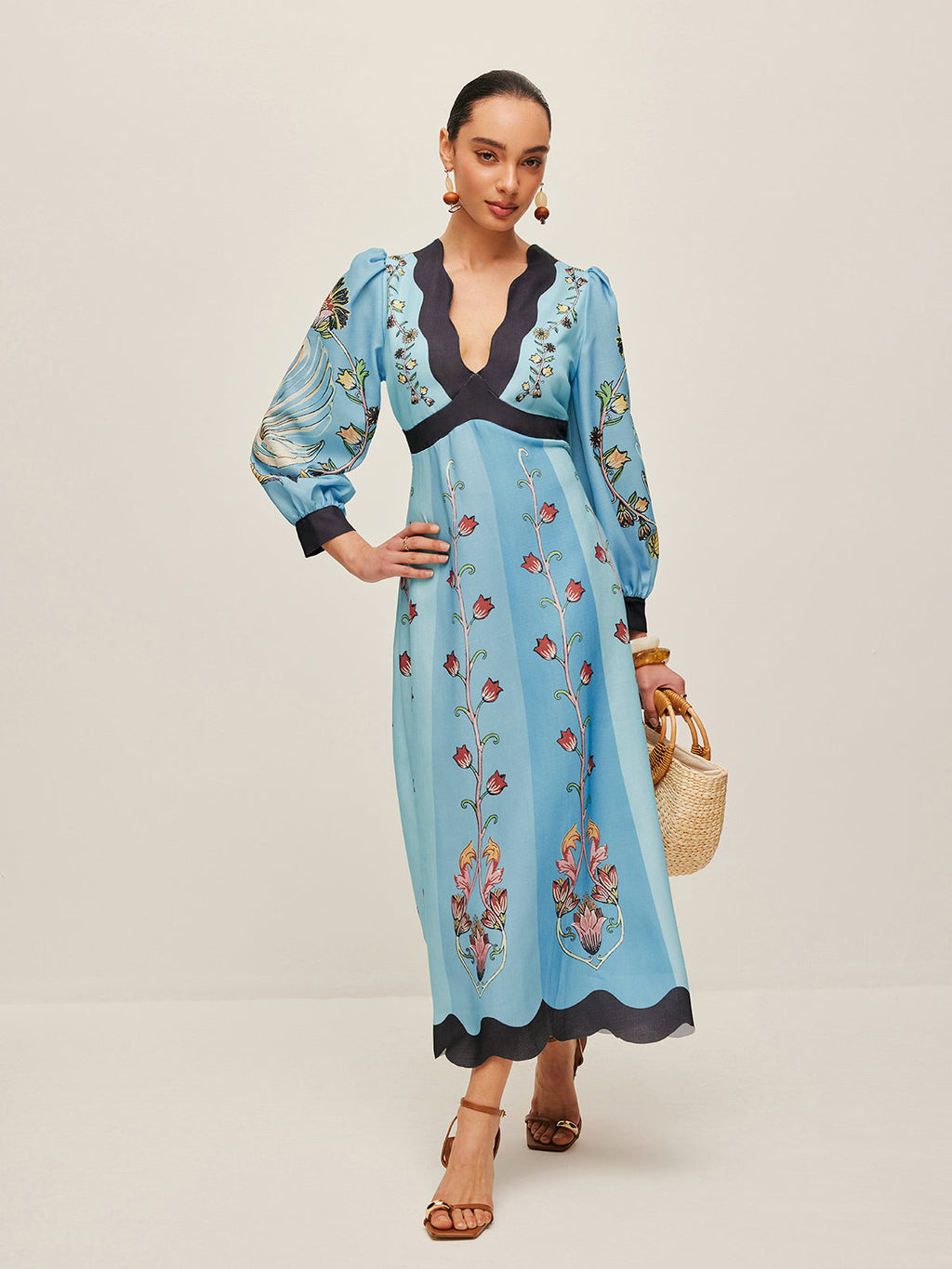 Backless Midi Dress for Women - Long Sleeve V-Neck Slim Fit for Vacation