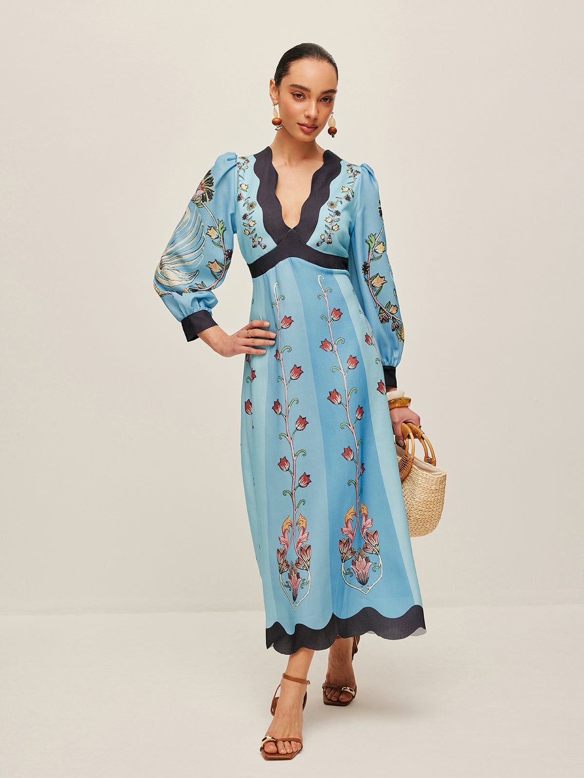 Backless Midi Dress for Women - Long Sleeve V-Neck Slim Fit for Vacation