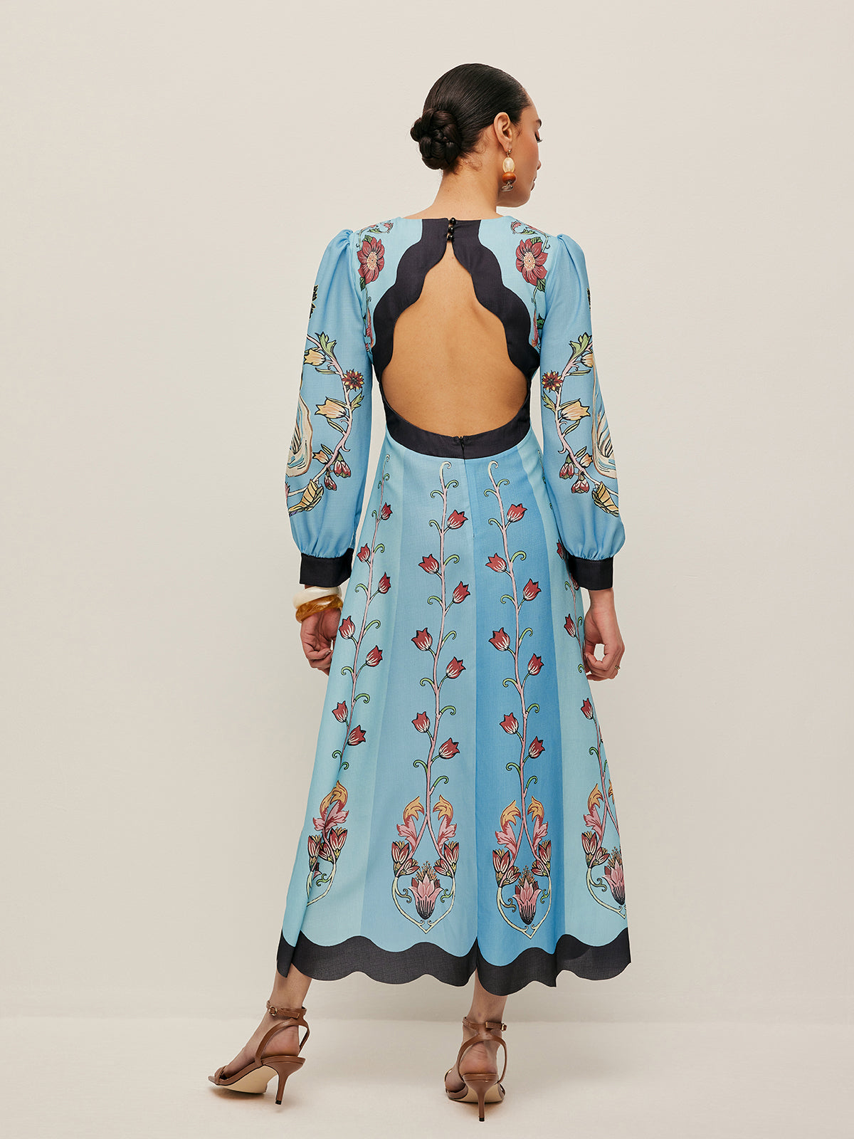 Backless Midi Dress for Women - Long Sleeve V-Neck Slim Fit for Vacation