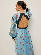 Backless Midi Dress for Women - Long Sleeve V-Neck Slim Fit for Vacation