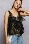 POL Openwork V-Neck Crochet Tank
