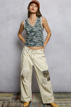 POL Studded Camouflage V-Neck Cropped Tank