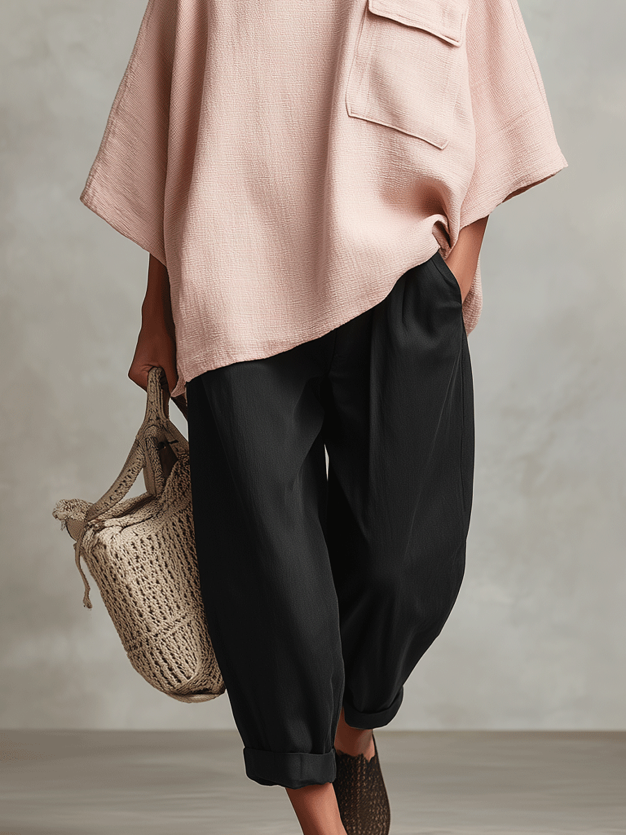 Pink Bohemian Two-Piece Suit with Tie Pockets - Women's Straight-Leg Outfit