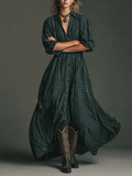Plaid Long Sleeve Maxi Dress for Women - Casual Cotton Shirt Dress