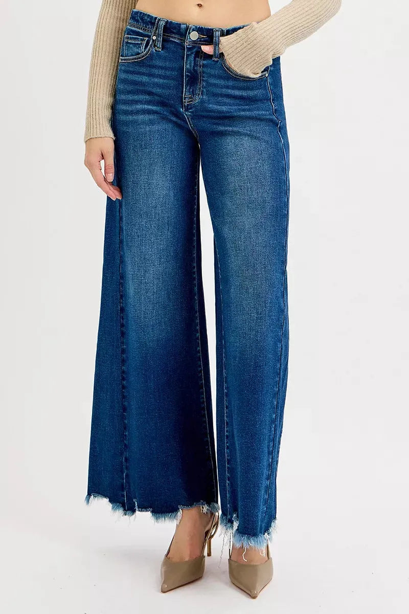 RISEN Full Size High Rise Ankle Wide Jeans Plus Size