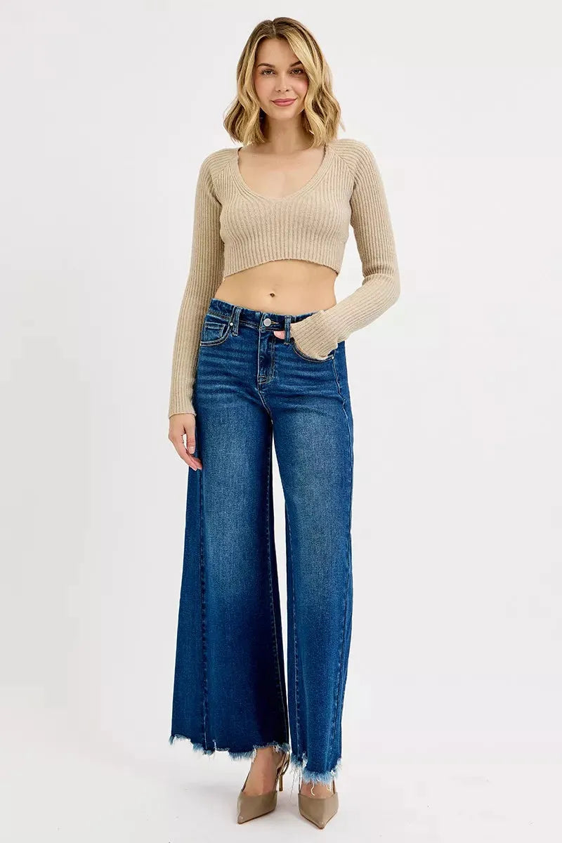 RISEN Full Size High Rise Ankle Wide Jeans Plus Size