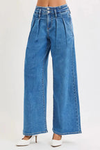 RISEN Full Size Mid Rise Fit Wide Leg with Pleated Detail Jeans Plus Size