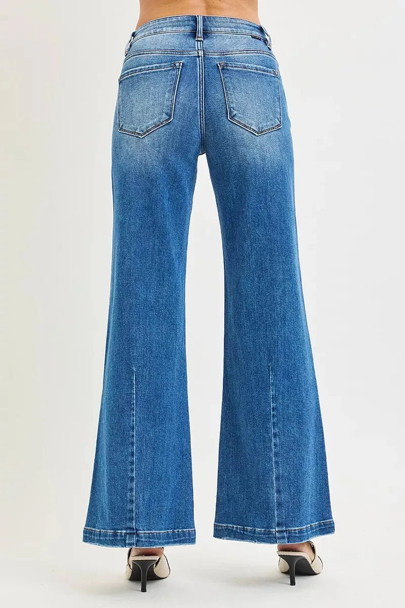 RISEN Full Size Mid Rise Wide Leg Jeans with Flared Look Plus Size
