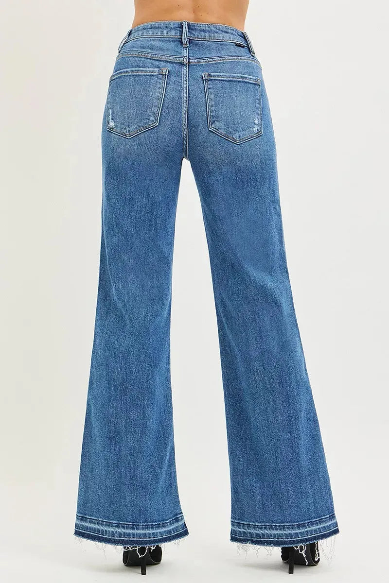 RISEN High Rise Wide Leg Jeans With Released Hem
