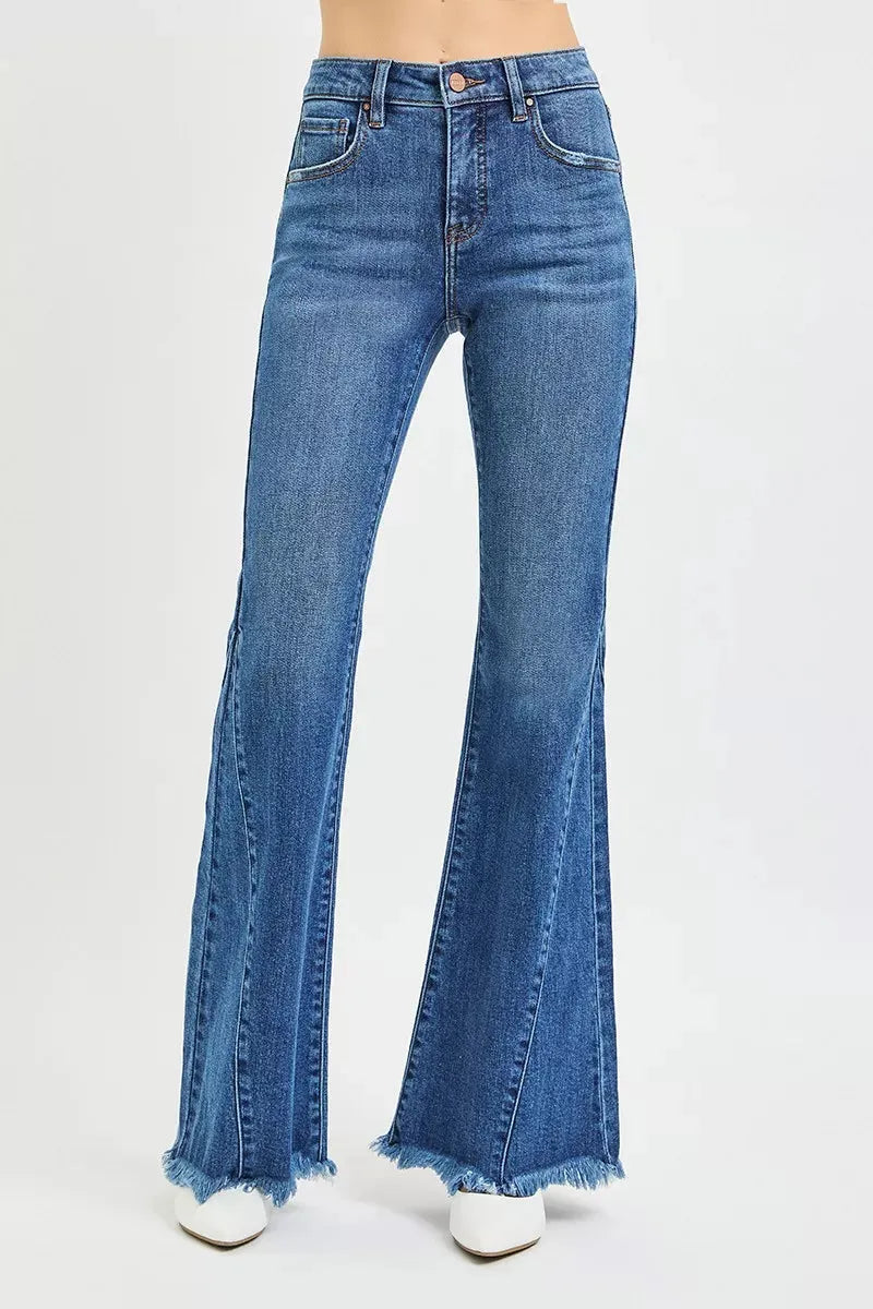 RISEN Mid Rise Flare Side Seam Detailing Jeans