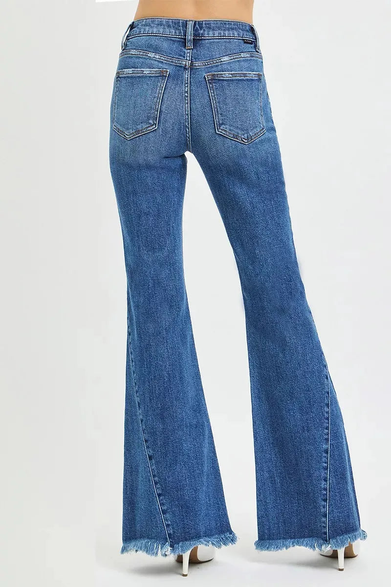 RISEN Mid Rise Flare Side Seam Detailing Jeans