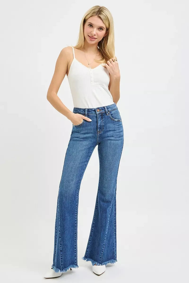 RISEN Mid Rise Flare Side Seam Detailing Jeans